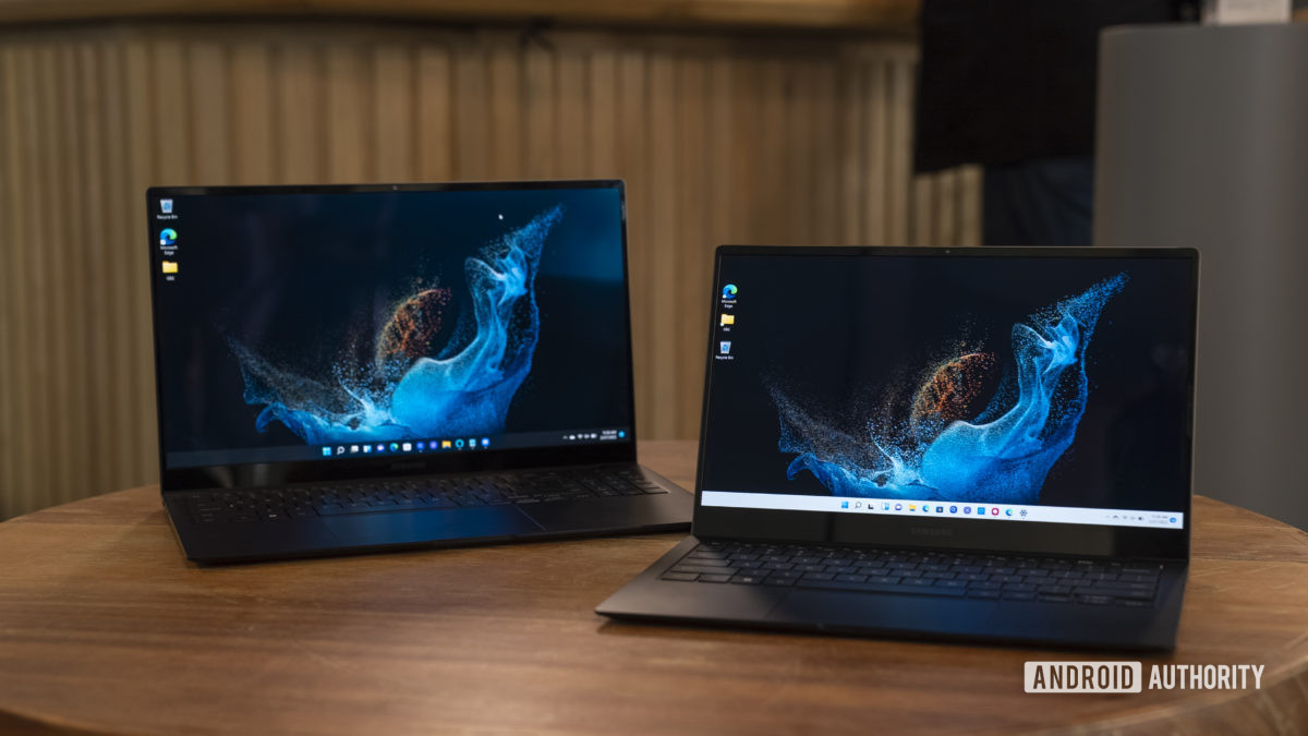 Two Samsung Galaxy Book 2 Pro Laptops Black On Table