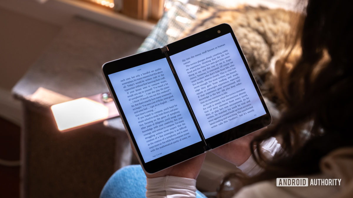 Microsoft Surface Duo reading Kindle