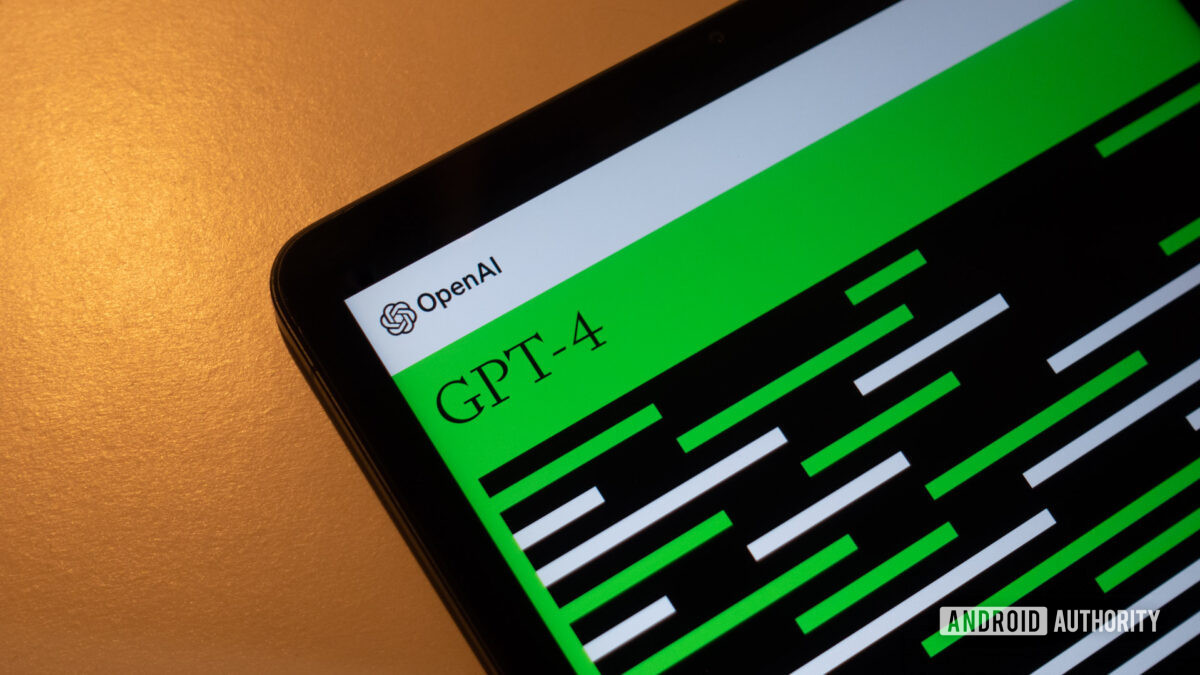 GPT-4 blog post header on a tablet screen